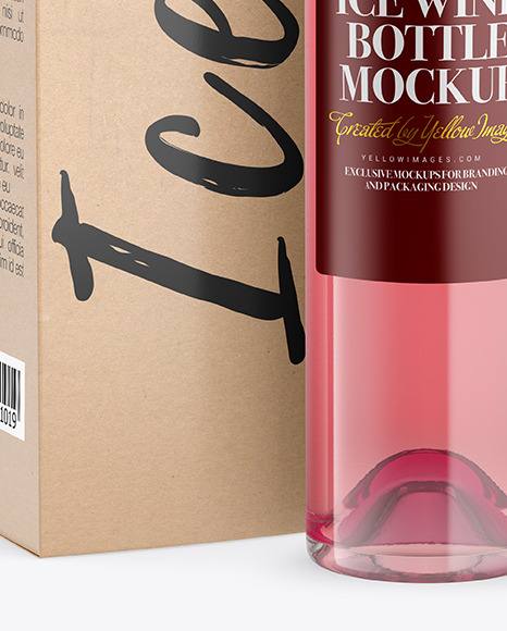 Clear Glass Pink Wine Bottle With Box Mockup PSD #5
