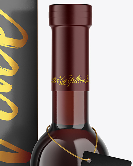 Clear Glass Red Wine Bottle With Box Mockup PSD #1