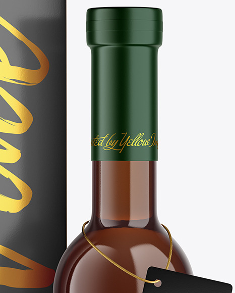 Amber Glass White Wine Bottle With Box Mockup PSD #1