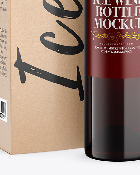Amber Glass Red Wine Bottle With Box Mockup PSD #5