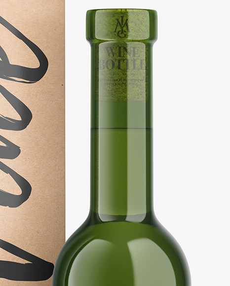 Green Glass White Wine Bottle With Box Mockup