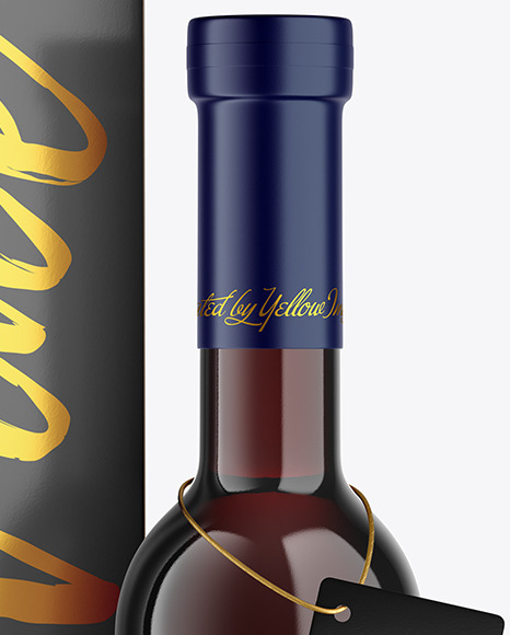 Green Glass Red Wine Bottle With Box Mockup PSD #1