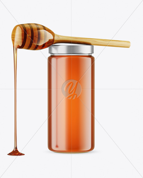 Download Clear Glass Honey Jar with Wooden Dipper Mockup in Jar ...