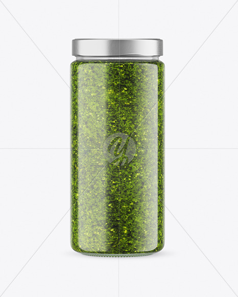 Сlear Glass Jar with Pesto Mockup