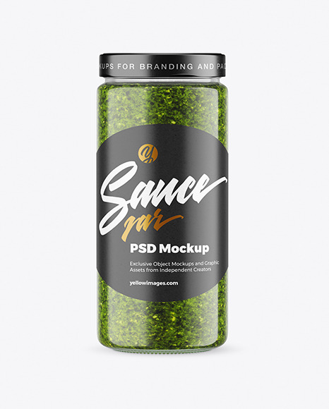 Сlear Glass Jar with Pesto Mockup