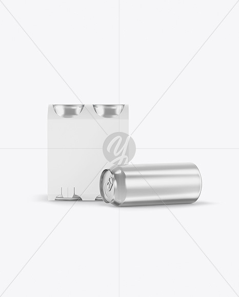 Carton Carrier W/ 4 Glossy Metallic Cans Mockup