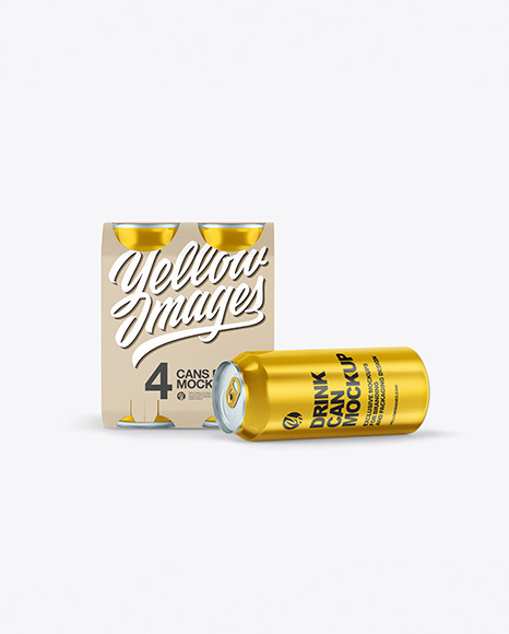 Download Carton Carrier W 4 Glossy Metallic Cans Mockup In Can Mockups On Yellow Images Object Mockups