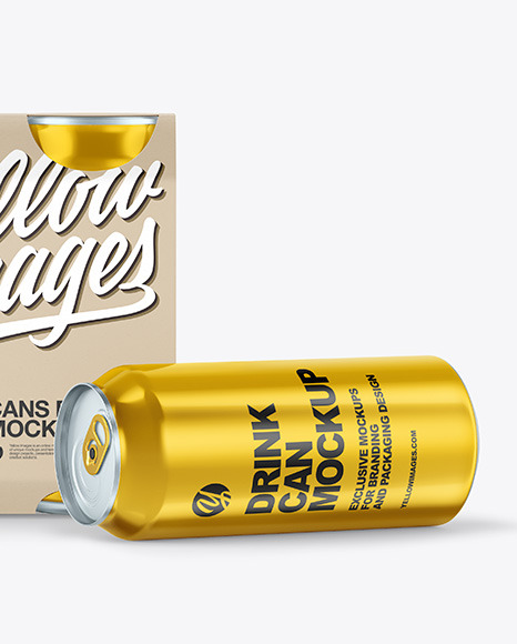 Download Carton Carrier W 4 Glossy Metallic Cans Mockup In Can Mockups On Yellow Images Object Mockups