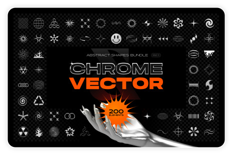 Chrome &amp; vector abstract shapes bundle – 200 geometric design elements