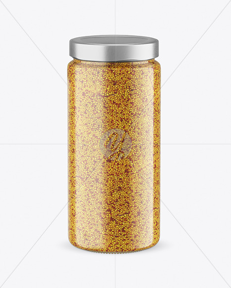 Сlear Glass Jar with Wholegrain Mustard Mockup Сlear Glass Jar with Wholegrain Mustard Mockup