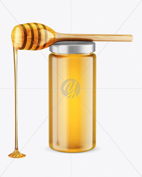 Clear Glass Honey Jar with Wooden Dipper Mockup