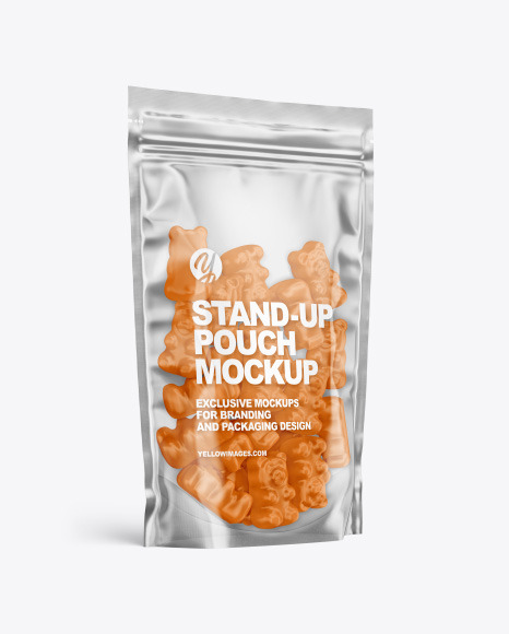 Download Stand-up Pouch with Gummies Mockup in Pouch Mockups on Yellow Images Object Mockups