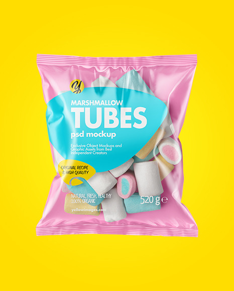 Plastic Bag With Marshmallows Mockup In Bag Sack Mockups On Yellow Images Object Mockups