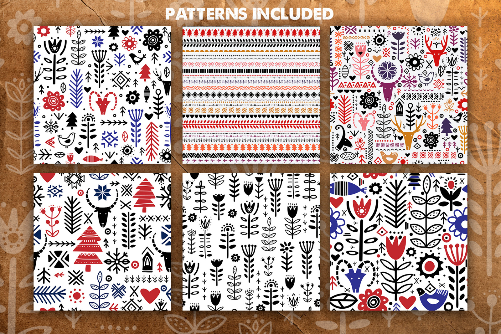 Folk Art Graphic Collection on Yellow Images Creative Store