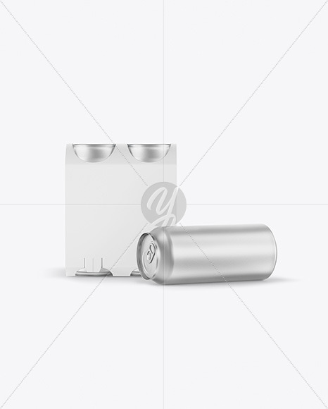Carton Carrier W/ 4 Matte Metallic Cans Mockup Carton Carrier W/ 4 Matte Metallic Cans Mockup
