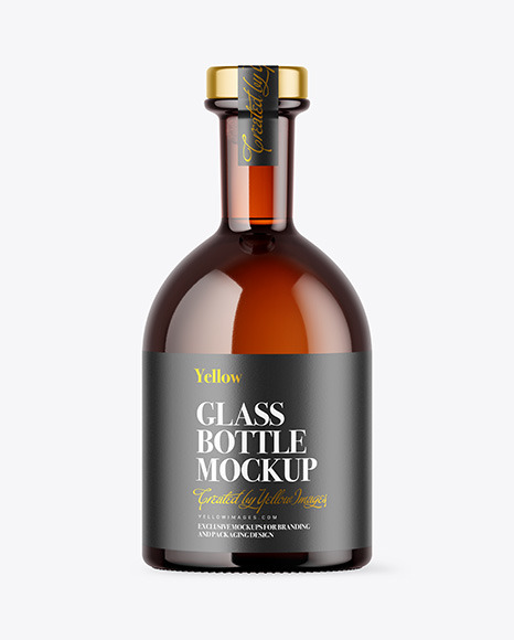 Amber Glass Bottle with Wooden Cap Mockup PSD #2