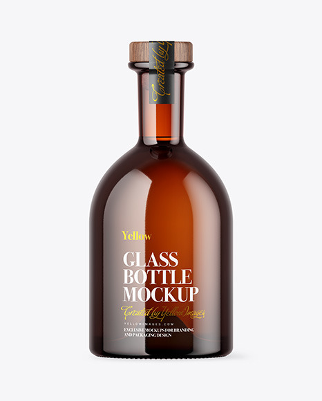 Amber Glass Bottle with Wooden Cap Mockup