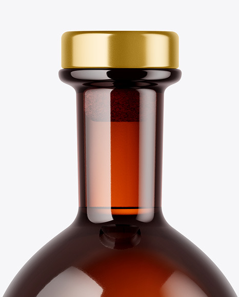 Amber Glass Bottle with Wooden Cap Mockup PSD #1