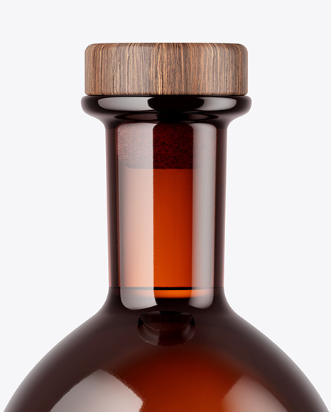 Amber Glass Bottle with Wooden Cap Mockup PSD #6