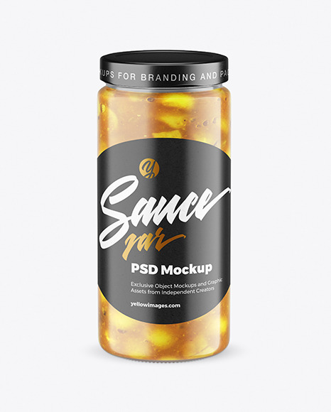 Сlear Glass Jar with Lupine Sauce Mockup