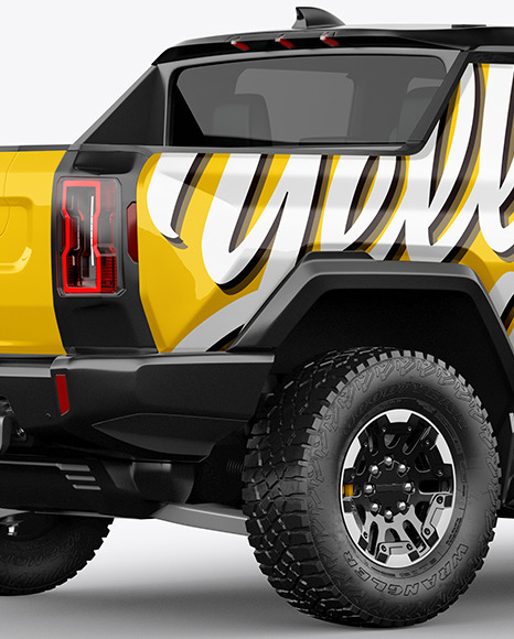Electric Pickup Truck Mockup   Back Half Side View PSD #1