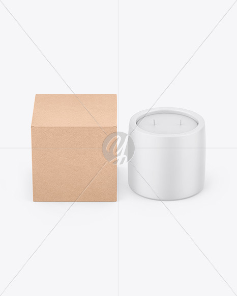 Download Matte Candle W Kraft Box Mockup In Box Mockups On Yellow Images Object Mockups