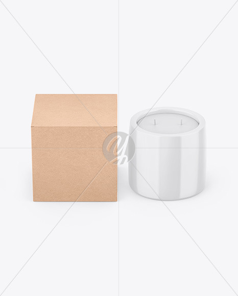 Download Glossy Candle W Kraft Box Mockup In Box Mockups On Yellow Images Object Mockups