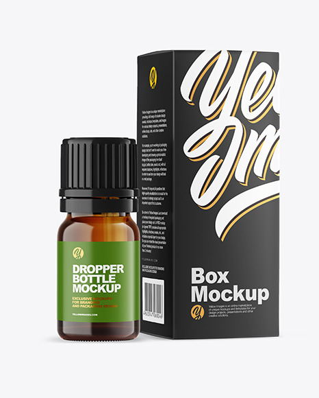 Amber Glass Bottle with Box Mockup PSD #2