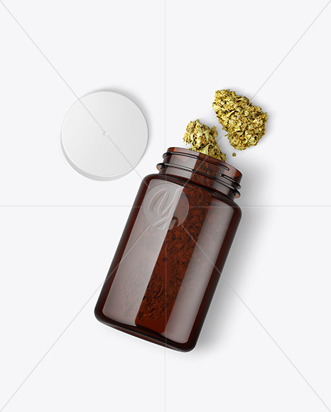 Amber Jar w/ Weed Buds Mockup