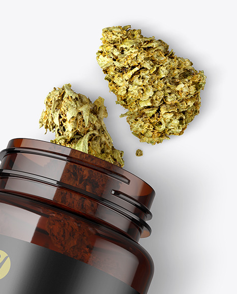 Amber Jar w/ Weed Buds Mockup