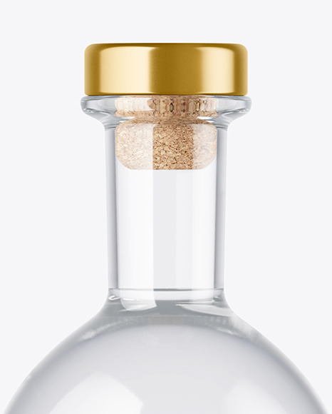 Clear Glass Vodka Bottle with Wooden Cap Mockup PSD #2