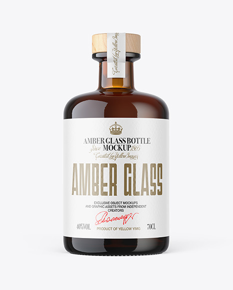 Amber Glass  Bottle with Wooden Cap Mockup PSD #2