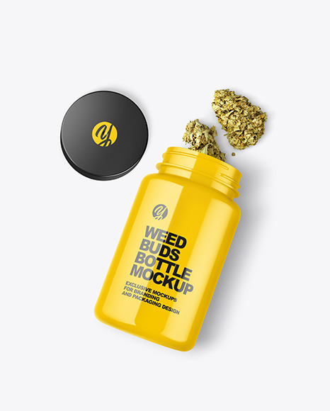 Glossy Jar w/ Weed Buds Mockup