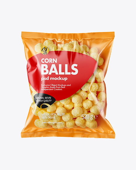 Download Plastic Bag With Corn Balls Mockup In Bag Sack Mockups On Yellow Images Object Mockups