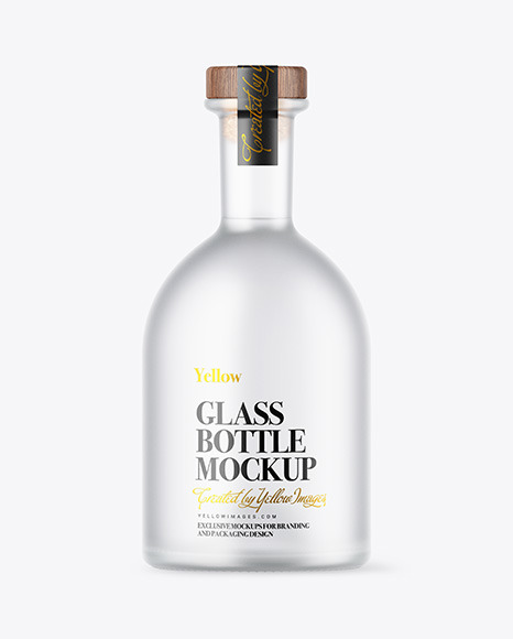 Frosted Glass Vodka Bottle with Wooden Cap Mockup