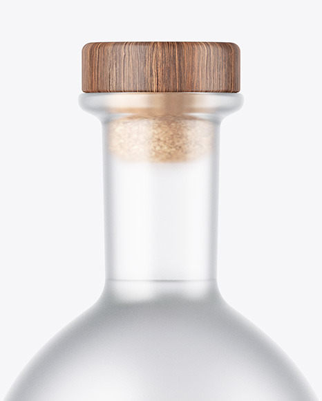 Frosted Glass Vodka Bottle with Wooden Cap Mockup PSD #1