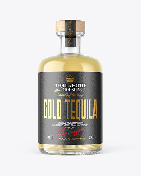 Gold Tequila Bottle with Wooden Cap Mockup PSD #3