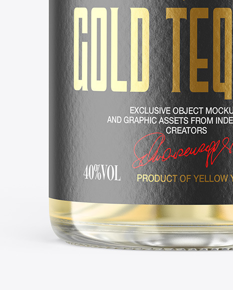 Gold Tequila Bottle with Wooden Cap Mockup PSD #7