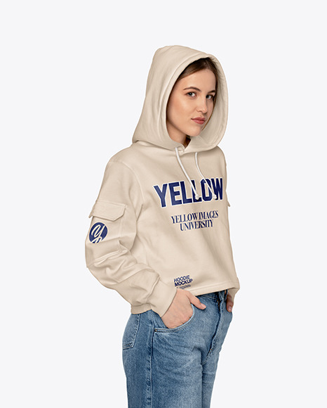 Girl In A Hoodie Mockup In Apparel Mockups On Yellow Images Object Mockups