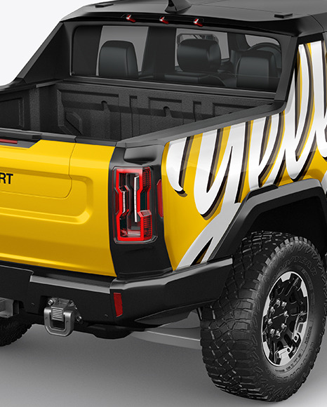 Electric Pickup Truck Mockup - Back Half Side View (High-Angle Shot) cut 45964