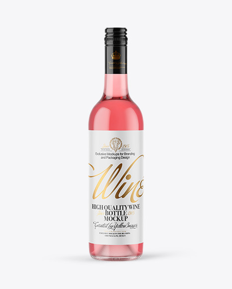 Clear Glass Pink Wine Bottle with Screw Cap Mockup
