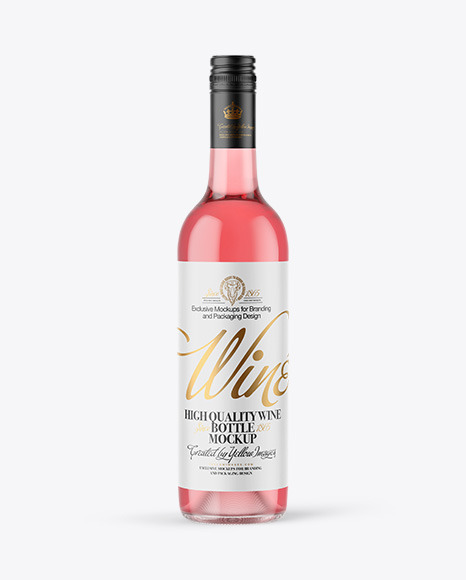 Clear Glass Pink Wine Bottle with Screw Cap Mockup PSD #2