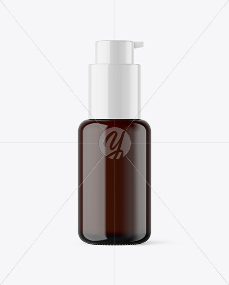 Dark Amber Cosmetic Bottle with Pump Mockup