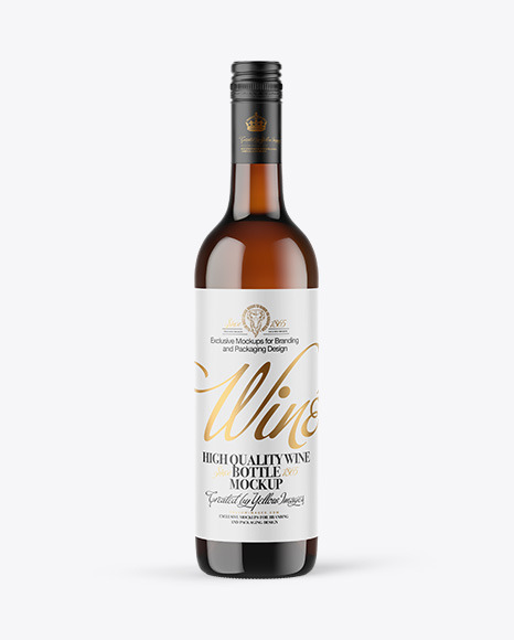 Amber Glass White Wine Bottle with Screw Cap Mockup PSD #2