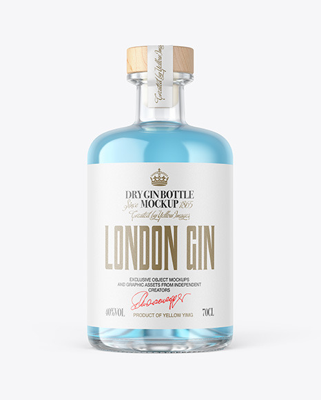 Clear Glass Gin Bottle with Wooden Cap Mockup PSD #2