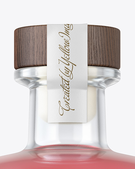 Clear Glass Gin Bottle with Wooden Cap Mockup PSD #1