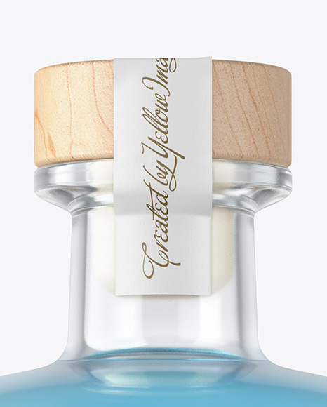 Clear Glass Gin Bottle with Wooden Cap Mockup PSD #6