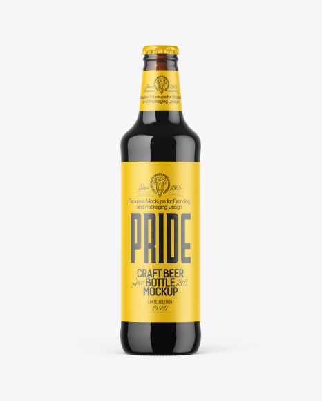 500ml Dark Amber Stout Beer Bottle Mockup