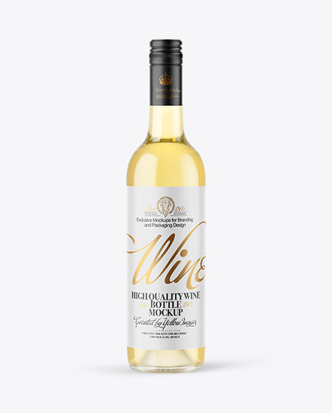 Clear Glass White Wine Bottle with Screw Cap Mockup PSD #2