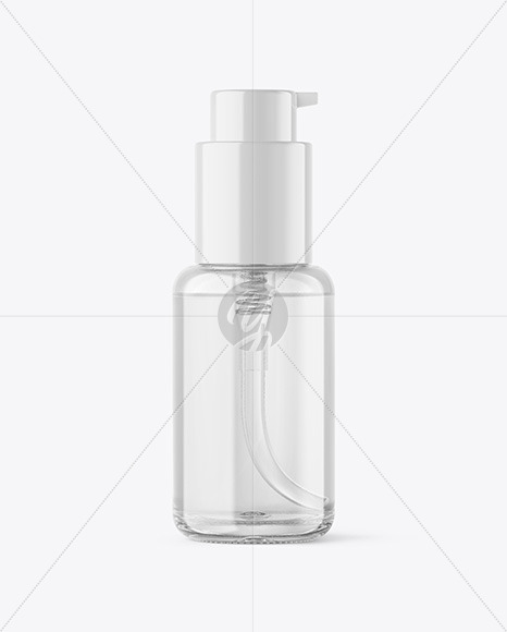 Clear Glass Cosmetic Bottle with Pump Mockup Clear Glass Cosmetic Bottle with Pump Mockup